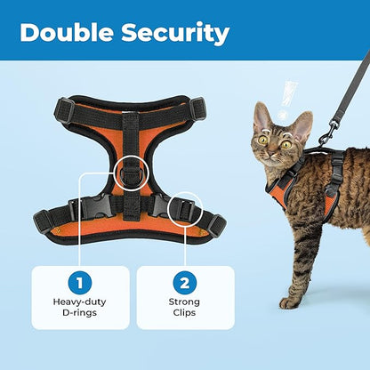 Voyager Escape Proof Cat Harness and Leash Set with Reflective Stitching, Neoprene Handle 5ft - Supports Small, Medium and Large Cats, Kittens for Walking by Best Pet Supplies - BT-Orange, XXXS