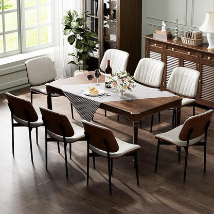 Dining Chairs Set of 4, Dining Room and Kitchen Chairs, Mid Century Modern Accent Chair, Upholstered PU Leather Chairs for Vanity with Walnut Bentwood and Metal Legs, Beige
