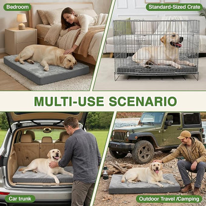 Waterproof Large Dog Bed, Washable Outdoor XL Pet Foam Pad 44x32 Anti-Slip | Extra Large Orthopedic Pet Bed, Durable Removable Cover, Reversible Faux Leather & Flannel, Dog Sleeping Mats,Gray