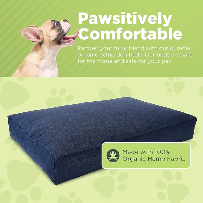 XX-Small - 18 x 12 x 4 - Blueberry Premium Organic Hemp Dog Bed - Organic Latex Fill - Removeable Cover