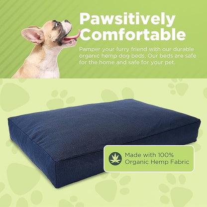 Medium - 36 x 24 x 5 - Black Premium Org Hemp Dog Bed - CertiPUR Fill - Removeable Cover