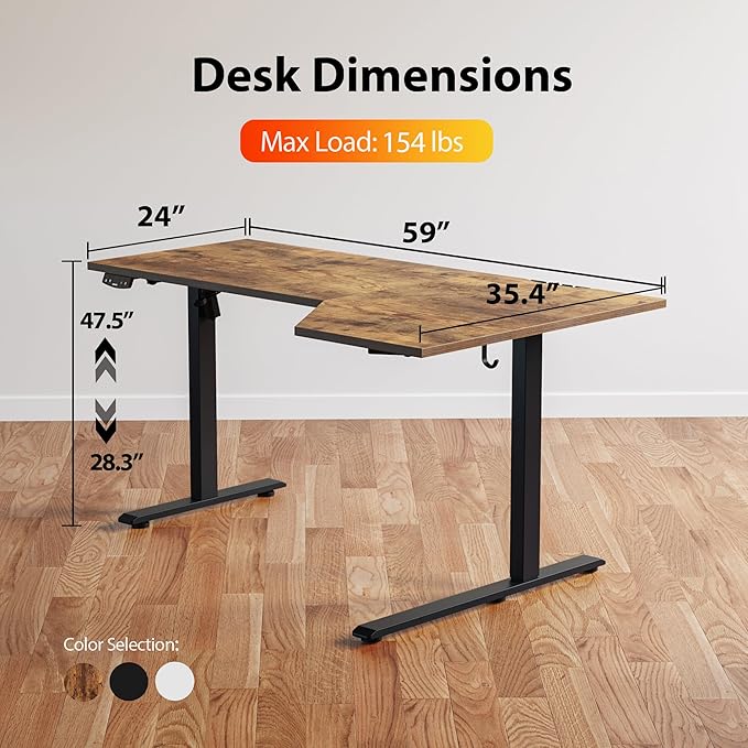 Agilestic Electric Standing Desk, L-Shaped 59 Inches Height Adjustable Desk, Sit and Stand up for Work Office Home, Ergonomic Rising Computer Table for Home Office with Splice Board, Rustic Brown