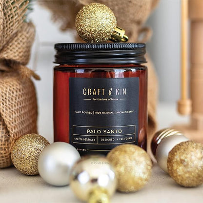 Craft & Kin Christmas Scented Candle for Men | Palo Santo Holiday Candle | All-Natural Scent for Home | Long Lasting Winter Candles, 45-Hour Burn Time, 8oz