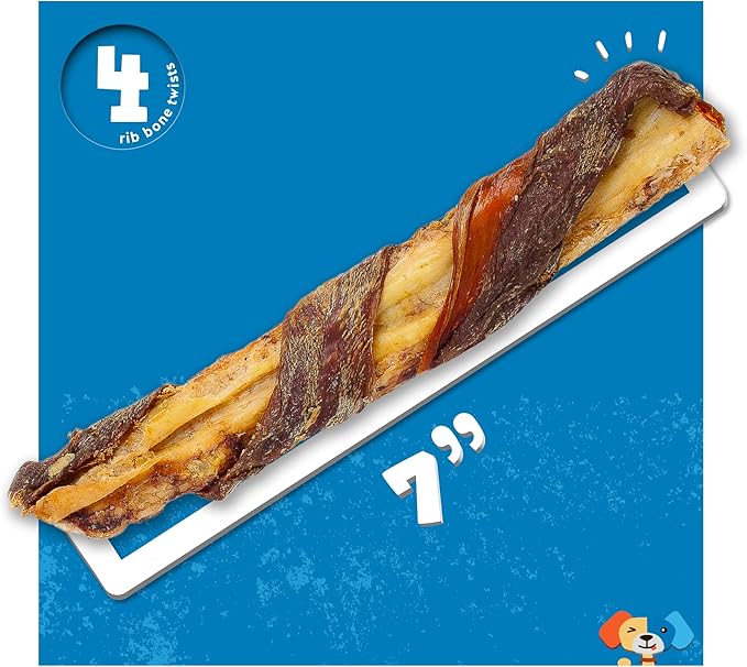 Jack&Pup Twist Beef Rib Bones for Dogs, 7" Beef Rib Bone Small Dog Bones for Puppies with Beef Jerky Twist for Flavor and Fun - Healthy Dog Bones Rib Small Dog Chew Bones (4 Count)