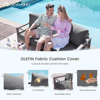 UDPATIO Aluminum Patio Furniture Set, 7 Seats Outdoor Patio Sets with Coffee Table, Faux Wood Patio Furniture Set Metal Modern Outdoor Sectional for Deck Porch Patio, Dark Grey