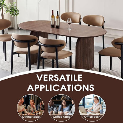 71'' Wood Dining Table,Oval Kitchen Table for 6-8,Walnut Table with Dual Pedestal Base,Farmhouse Dining Table Ideal for Kitchen,Dining Room(Easy to Assemble)