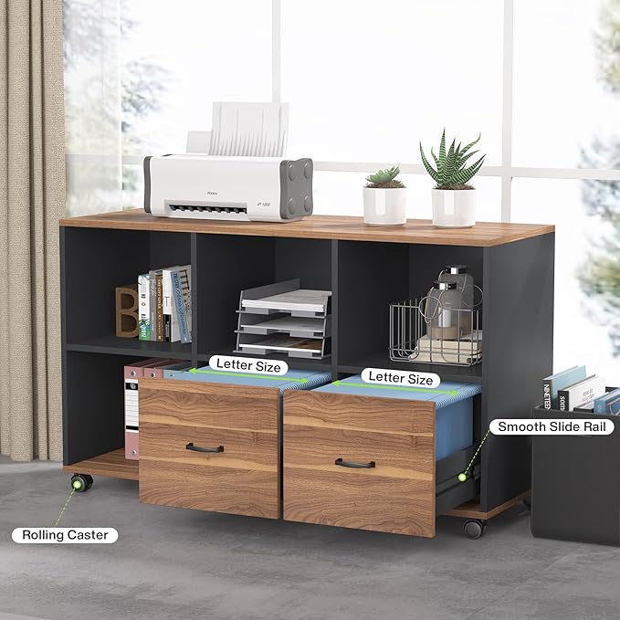 Tribesigns 63 inches Executive Desk and 47" lateral File Cabinet, L-Shaped Computer Desk Home Office Business Furniture with Drawers and Storage Shelves, Office Table,Brown and Black