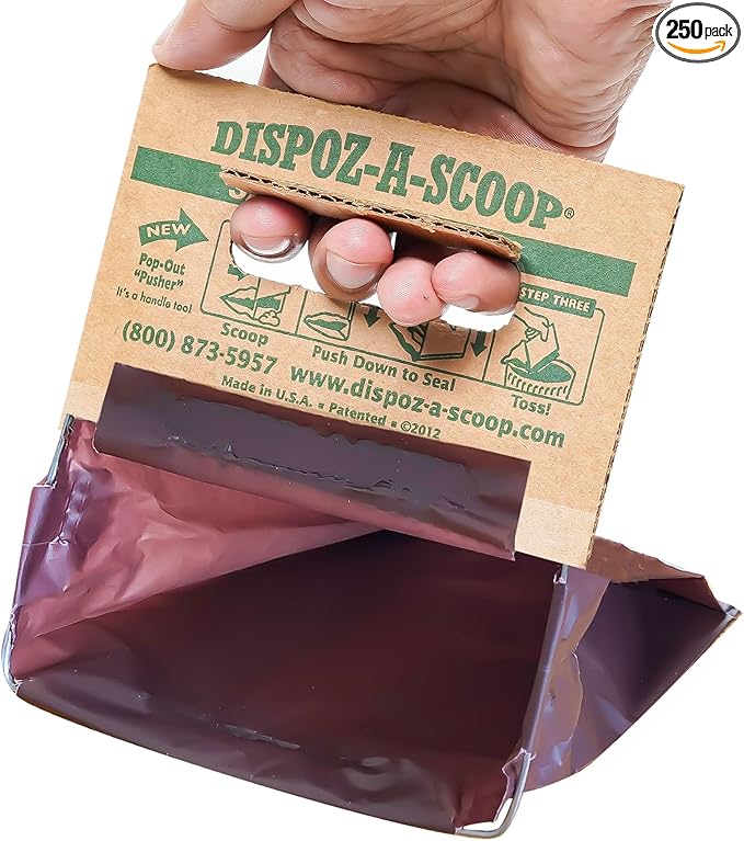 Dispoz-A-Scoop® 250 Pack"Scoop-Seal-Dispose” Dog Pooper Scooper with Bag Attachment, No-Touch Pooper Scoopers Solution, Portable Pooper Scooper for Dogs Large and Small, Dog Poop Scooper for Yard Walk