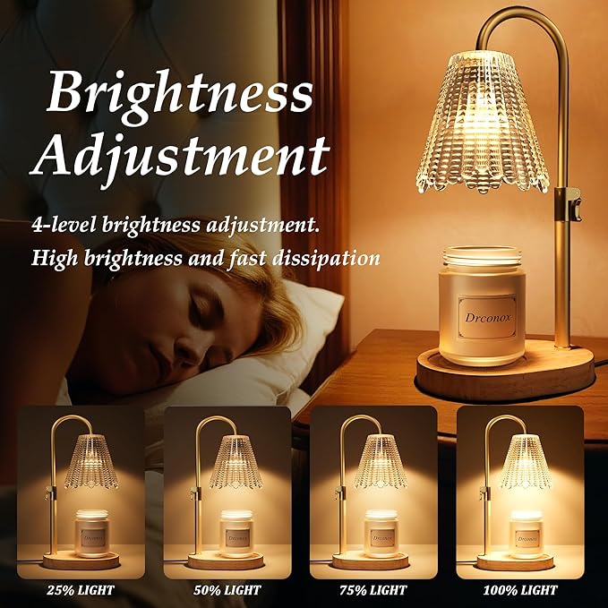 Candle Warmer Lamp with Timer & 4-Level Brightness - Adjustable Height Wax Melt Warmer for Jar Candles, Home Decor Accent, Birthday Gifts for Women (Includes 2 Bulbs)