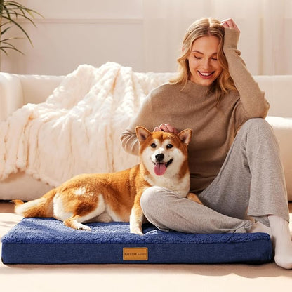 Patas Lague Orthopedic Large Dog Bed Pet Sofa Mat 56''X40'' Navy Blue | Egg-Crate Foam Dog Couch For Large Sized Dogs, Waterproof Removable Washable Cover, Soft Pet Crate Bed With Nonskid Bottom