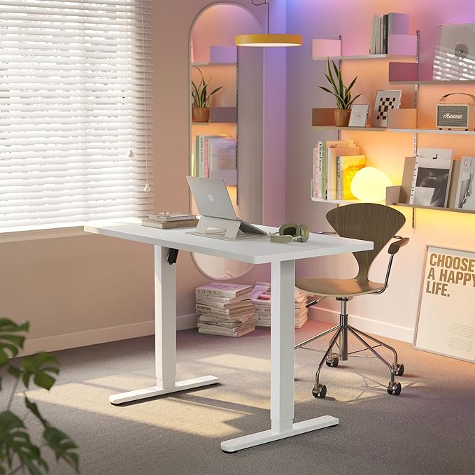 HUANUO 43 x 24 inch Electric Standing Desk Adjustable Height, 4 Memory Height Settings, Sit Stand Up Desk for Home Office & Computer Workstation, White