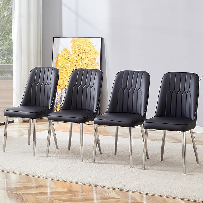 Dining Chairs Set of 4，Modern Dining Chairs, Equipped with PU Leather Backrest Cushions and Metal Legs, Suitable for Restaurants, Kitchens, and Dining Room Chairs