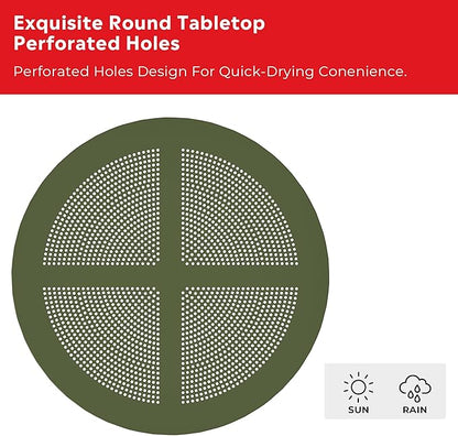 Costaelm Small Patio Table, Outdoor Round Dining Table, Weather Resistant Outside Table for Poolside Deck Lawn Garden Backyard, Olive Green