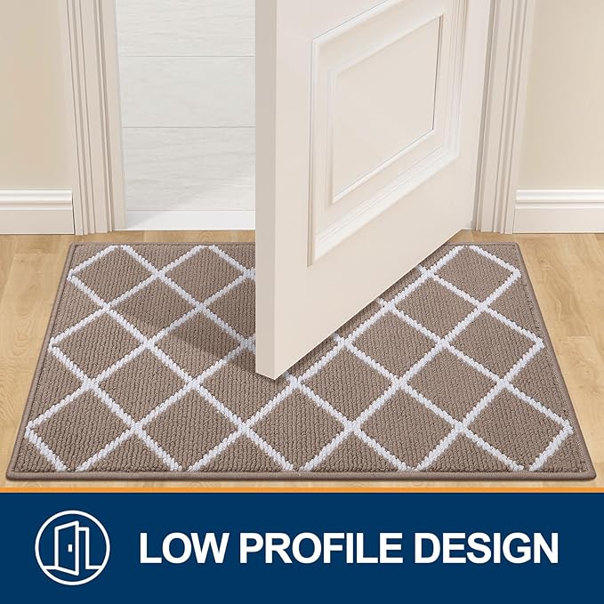 Finchitty Indoor Door Mat, Dirt Resistant and Absorbent, Low-Profile, Non-Slip, Washable Inside Floor Mats for Front Door, Back, and Entrance, 32" x 20", Brown