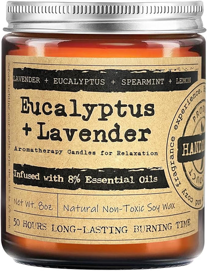 KOTKAS Lavender Eucalyptus Scented Candles - 8oz Natural Scented Soy Candles for Home Non Toxic Aromatherapy Lavender Candles Gifts for Women Bath Relaxing Calming Soothing Relaxation Stress Relief