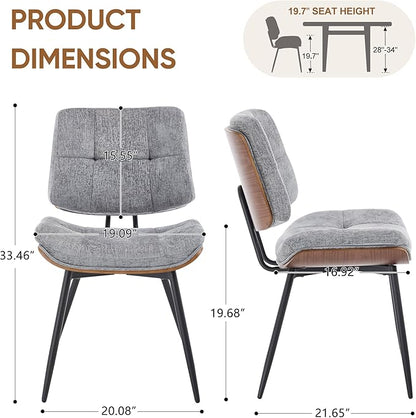 BFZ Dining Chairs Set of 2, Mid Century Modern Kitchen Chairs with Walnut Bentwood Back and Metal Legs, Upholstered Fabric Dining Room Chairs for Kitchen, Living Room