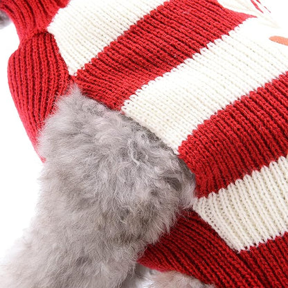 PETCARE Reindeer Christmas Dog Sweater Red Striped Cat Sweater Cartoon Elk Pet Vest Holiday Dog Clothes Puppy Sweaters for Small Medium Large Dogs Cats Fall Winter Outfits Xmas Dogs Costume,Large