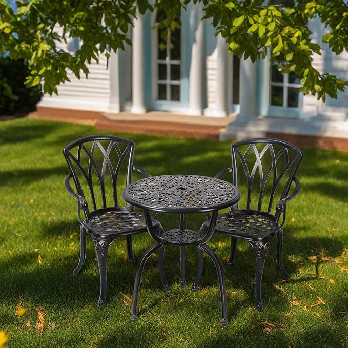 3-Piece Cast Aluminum Patio Bistro Set, Outdoor Rust-Resistant Furniture with 2 Chairs and Table (Bronze)