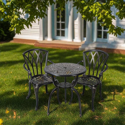 3-Piece Cast Aluminum Patio Bistro Set, Outdoor Rust-Resistant Furniture with 2 Chairs and Table (Bronze)