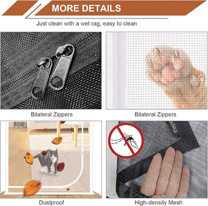 Upgraded Reinforced Pet Screen Door Thickened Cat Resistant Mesh Screen Door for Living Room, Bedroom, Patio, Dog Cat Scratch Proof Screen with Zipper Closure (Fits Door Size up to 36''x 82'', Black)