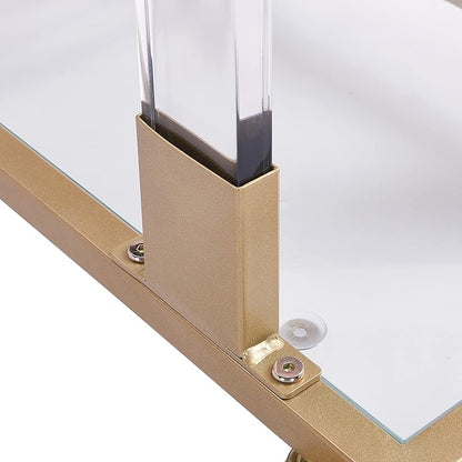 Goujxcy Clear Sofa Side Table C Shaped End Table with Wheels, Rolling Acrylic Bedside Laptop Snack Table TV Tray, Mobile Breakfast Tray Table with Tempered Glass Shelves and Clear Acrylic Frame