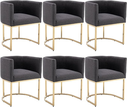 Linen Fabric Dining Chairs Set of 6 Modern Barrel Arm Chairs with Black Frame, Upholstered Kitchen Chairs 18.5" Wide Accent Chairs for Living Room Dining Room Restaurant, Charcoal