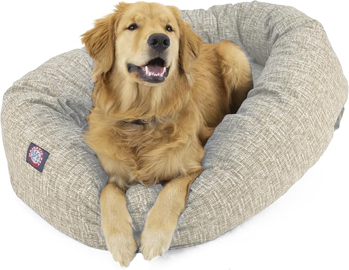 Majestic Pet Bagel Calming Dog Bed, 32 Inch Medium, Round, Washable, Tan | Cozy Soft Fluffy Donut Pet Bed with Spine Support for Head Rest – Anti-Anxiety Comfort for Puppies & Dogs, 32x23x7 Inches