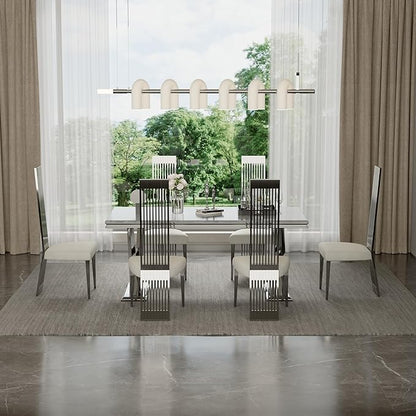 Dining Chairs Set of 12, Boucle Upholstered Modern Dining Chair, Elegant White and Silver Dining Room Chair with Polished Silver Stainless Steel Legs and Backrest for Kitchen Restaurant