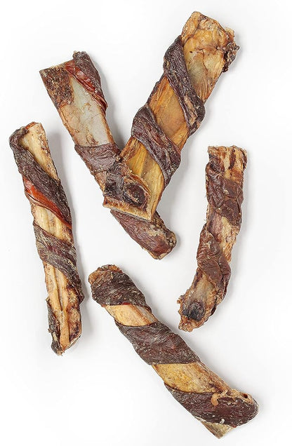Jack&Pup Twist Beef Rib Bones for Dogs, 7" Beef Rib Bone Small Dog Bones for Puppies with Beef Jerky Twist for Flavor and Fun - Healthy Dog Bones Rib Small Dog Chew Bones (4 Count)
