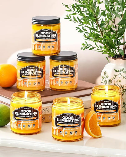 AOOVOO 6 Pack Citrus Lemon Odor Eliminating Highly Fragranced Candle - Eliminates 95% of Pet, Smoke, Food, and Other Smells Quickly, Air Freshing Soy Candle