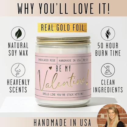 Valentines Day Gifts for Her, Valentine Candles, Valentines Gift for Girlfriend -Will You Be My Valentine Candle, w/Sandalwood & Red Roses I Valentines Gifts for Wife I 9oz, 50Hr Burn, USA Made