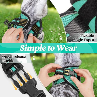 rabbitgoo Cat Harness and Leash Set for Walking Escape Proof, Adjustable Soft Kittens Vest with Reflective Strip for Cats, Comfortable Outdoor Vest,Green,L