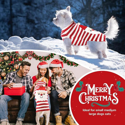 PETCARE Santa Dog Sweater Christmas Funny Cute Red Striped Cat Sweater Vest Pet Holiday Dog Clothes Puppy Sweaters for Small Medium Large Dogs Cats Fall Winter Outfits Xmas Dogs Costume,XX-Large