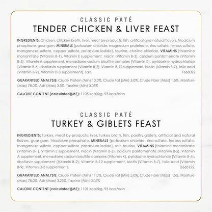 Fancy Feast Poultry and Beef Feast Classic Pate Collection Grain Free Wet Cat Food Variety Pack - (Pack of 30) 3 oz. Cans
