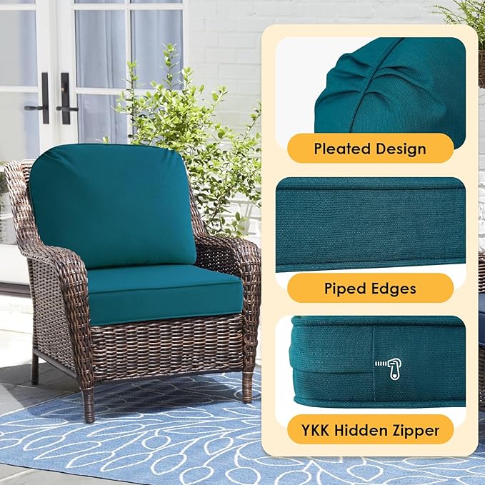 Outdoor Sunbrella Cushions for Patio Furniture Set of 2, 24"x24" Water Repellent Chair Cushions Removable Seat Bottom & Back Cushion Covers for Chair, Sofa, Couch, Spectrum Peacock