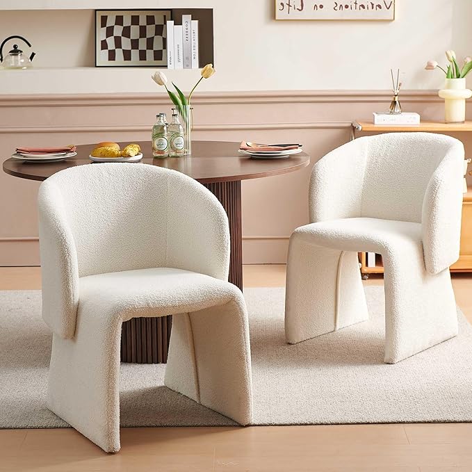 Dining Chair Upholstered Set of 4,Stylish Accent Barrel Side Chairs Cozy Sofa Chairs Teddy Velvet Comfortable Armchairs for Bedroom Reading Room Waiting Room Kitchen Dining Room