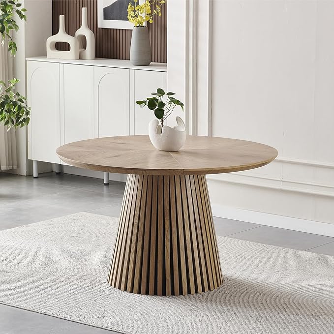 Round Dining Table for 6,Mid-Century Modern Wood Dining Table with Stable Pedestal,47'' Farmhouse Dining Room Table Ideal for Kitchen