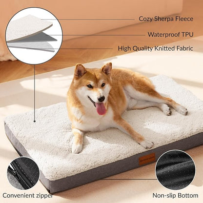 Patas Lague Orthopedic Large Dog Bed Washable Pet Sofa Mat 42''X28'' Ivory | Egg-Crate Foam Dog Couch For Large Sized Dogs, Waterproof Removable Cover, Soft Pet Crate Bed With Nonskid Bottom
