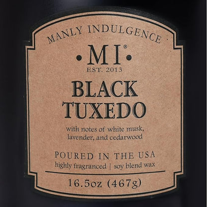 Manly Indulgence Black Tuxedo Candles for Men, 2 Wick, 16.5 oz, Premium Soy Blend Wax, 60H Burn, Candles for Home Scented - Made in The USA