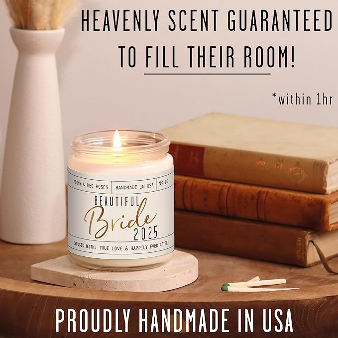 Soy and Sass Beautiful Bride 2025 Soy Wedding Candle, Peony & Red Roses Scent, 9 oz Jar, Wedding, Bridal Shower, Engagement