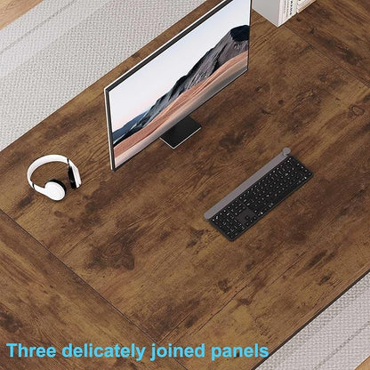 HSH Large Rustic Brown Computer Desk, 78 Inch Extra Long Metal Wood Desk for Home Office, Two Person Executive Writing Study Gaming Desk Table, Bedroom Living Room PC Laptop Dual Monitor Desk