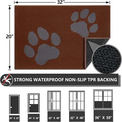 FONEYI Indoor Door Mat, 20"x32" Dog Mats for Muddy Paws, Rubber Backing Non Slip Super Absorbent Washable Entryway Rug, Low-Profile Front Back Door Mats, Inside Floor Doormats for Entryway, Brown