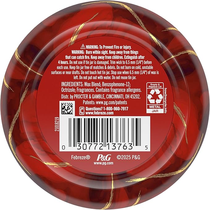 Febreze Scented Candle, Baked Cinnamon Apples Scent, 4 Wick Candle, Reusable Tin, Long Lasting Even Burn, Giftable for Holidays, 11oz, Single Pack