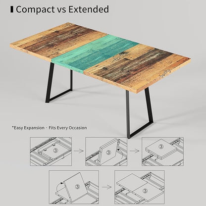ZckyCine Extendable Dining Table 47"-63", Rustic Wood Modern Scandinavian Style Dining Room Table, Space Saving Kitchen Apartment Furniture, Seats 4-6
