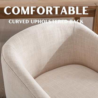 Dining Chairs Set of 6 Mid-Century Modern Dining Chairs, Linen Upholstered Kitchen Dining Room Chairs, Curved Backrest Dining Chair with Wood Legs, Beige