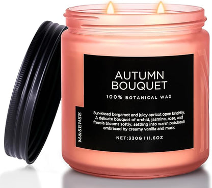 M&SENSE Fall Candle Autumn Wreath Scented, Large 11.6oz Natural Soy Wax 70 Hours Burn Time Clean Non Toxic Candle Classic 2 Wicks Gifts