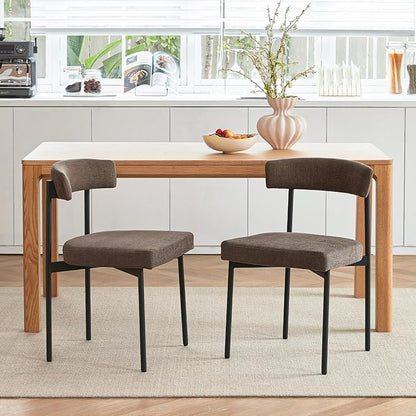 Grey Fabric Dining Chairs Set of 2, Armless Upholstered Kitchen Chair,Modern Dining Room Chair with Curved Backrest