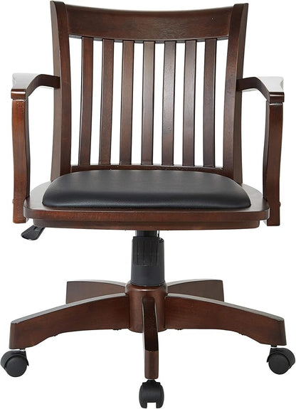 OSP Home Furnishings Deluxe Wood Banker's Desk Chair with Padded Seat, Adjustable Height and Locking Tilt, Espresso Finish and Black Vinyl