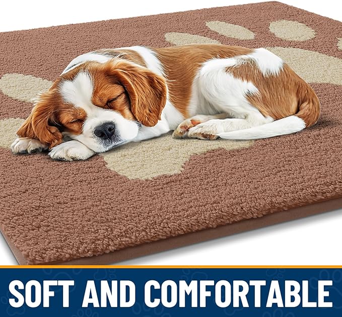 Smiry Dog Door Mat for Muddy Paws, Absorbs Moisture and Dirt, Low-Profile Entryway Mat with Non-Slip Backing, Entry Indoor Outdoor Doormat for Inside Floor (47x24 Inches, Camel, Paw)