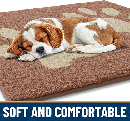 Smiry Dog Door Mat for Muddy Paws, Absorbs Moisture and Dirt, Low-Profile Entryway Mat with Non-Slip Backing, Entry Indoor Outdoor Doormat for Inside Floor (47x24 Inches, Camel, Paw)